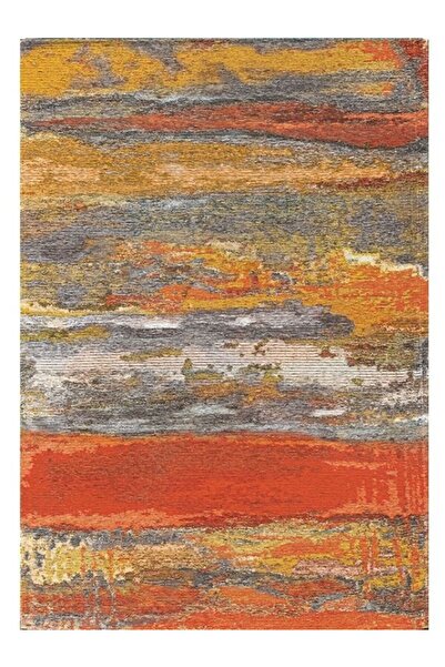 Halımax Drom Kaymaz Tabanlı Yıkanabilir Turuncu Çizgili Modern Halı