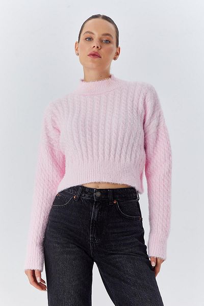 Mixray 6893 Model Pink Hair Braided Crop Knitwear Sweater