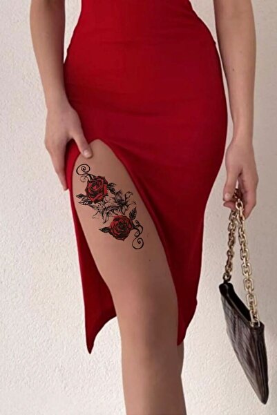 GLANZEND Gerçek Dövme Görünümlü Kırmızı Gül Modeli 3 Boyutlu Tattoo