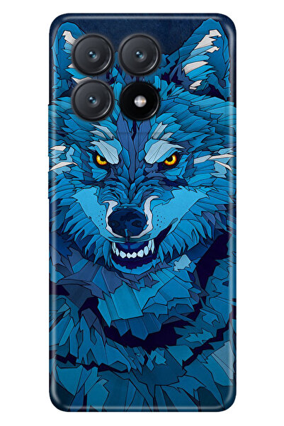 POCO X6 Pro 5G Uyumlu Kılıf Resimli Baskılı Nano Silikon Mavi Çizim Kurt