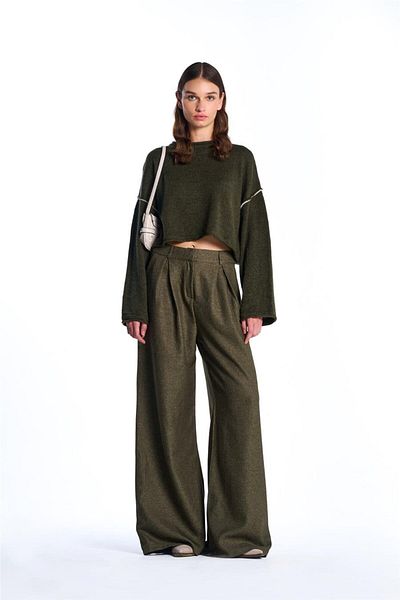SHERIN Khaki Wide Leg High Waist Trousers