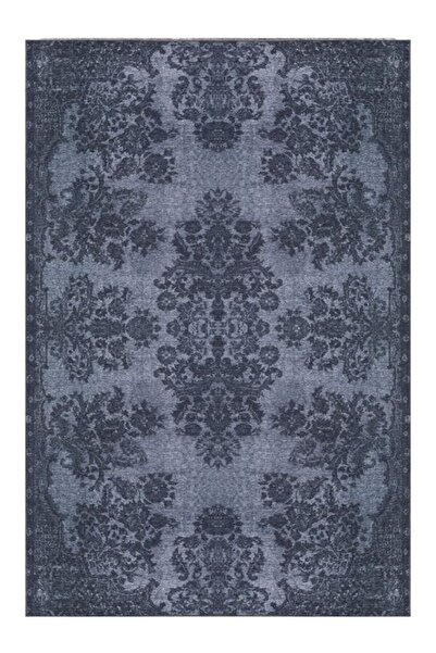 Halımax Drom Kaymaz Tabanlı Yıkanabilir Mavi Eskitme Klasik Salon Halısı