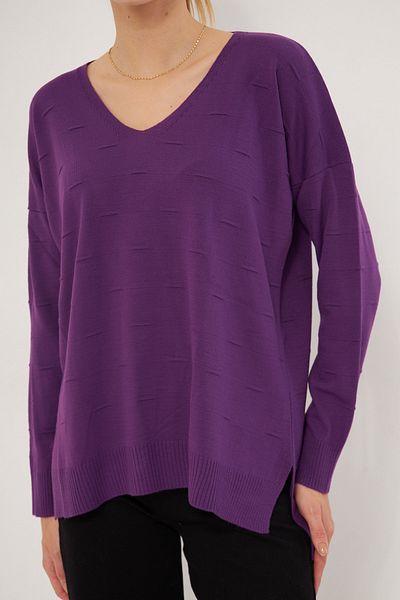 armonika Women's Purple V-Neck Self Patterned Knitwear Sweater Arm-25K 012011