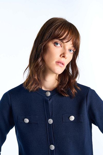 SHERIN Navy Blue Buttoned Knitted Cardigan