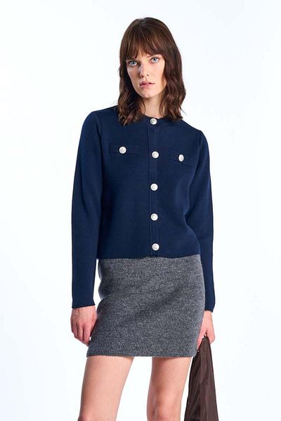 SHERIN Navy Blue Buttoned Knitted Cardigan