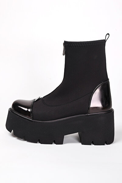 Liza Shoes Larista Kadın Önü Fermuarlı Streç Rugan Bot A003-K606