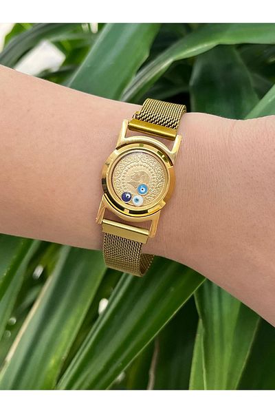YASİN TOPÇU Steel Gold Quarter Watch Shaped Gold Color Bracelet