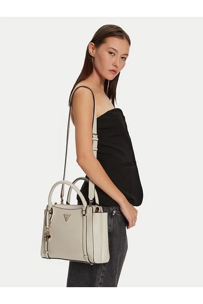 Guess Women's Large Metal Brand Logo Adjustable Ecru Shoulder Bag Hwvg94 93060-Bon