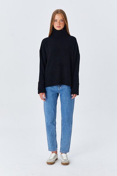 Mixray 6828 Model - Women's Black Turtleneck Double Sleeve Knitwear Sweater