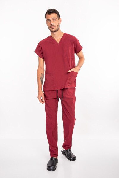 Nur Medikal Giyim Unisex Burgundy Color Lycra Bărbați Doctor Asistentă Spital...