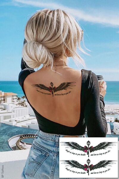 GLANZEND Gerçek Dövme Görünümlü Bel Ve Sırt Wings Modeli 3 Boyutlu Tattoo