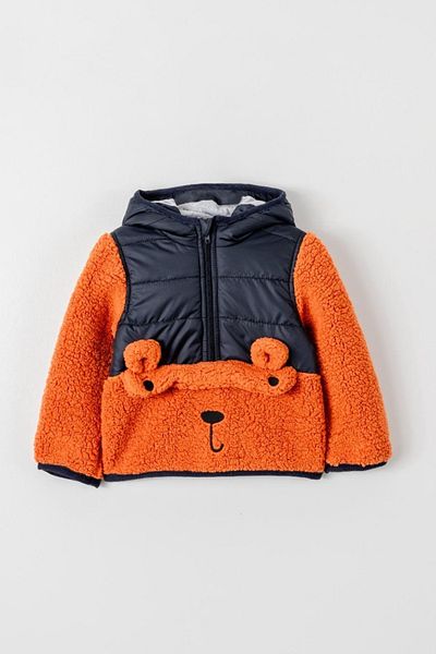 Verscon Cute Bear Figured Hooded Thick Winter Welsoft Sherpa Coat for Boys