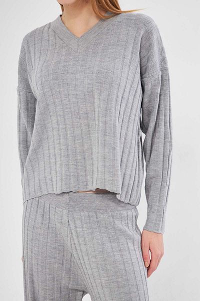 armonika Women's Gray V-Neck Double Knitwear Suit Arm-25K 012002