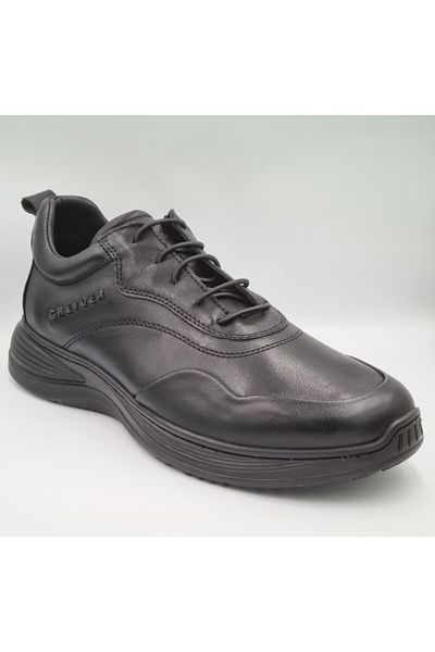 Greyder 64612 Black Genuine Leather Rubber Laced Men's Daily Comfort Casual Shoes