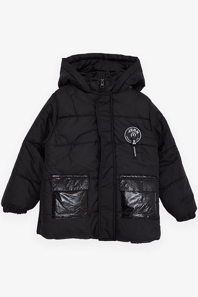 esso mandolin 2-6 Years Boy Black Hooded and Pocketed Coat