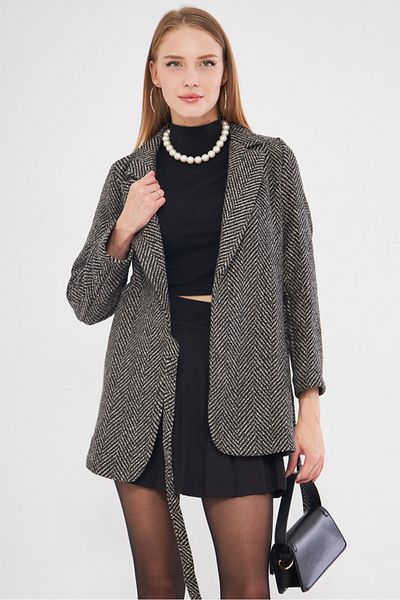 armonika Women's Mink Side Tied Fish Back Patterned Stamp Jacket Arm-25K 001019