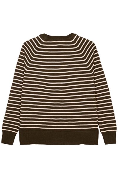 SHERIN Καφέ ριγέ μπλούζα με λαιμόκοψη