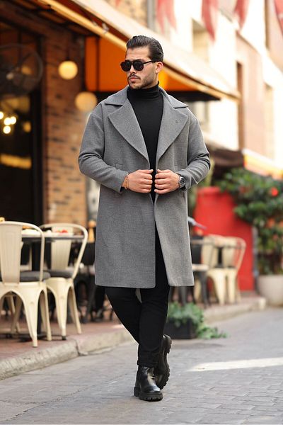 hello7 Men's Oversize Stamp Coat Anthracite Loose Fit Long Quality Fabric