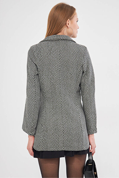 armonika Women's Khaki Side Tied Fish Back Patterned Stamp Jacket Arm-25K 001019