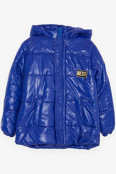 esso mandolin Boy's Coat Zippered Hooded Emblem 2-6 Years, Sax Blue