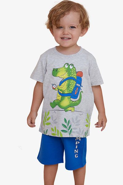 Breeze Boy's Shorts Set Camper Crocodile Printed 2-6 Years, Light Gray Melange