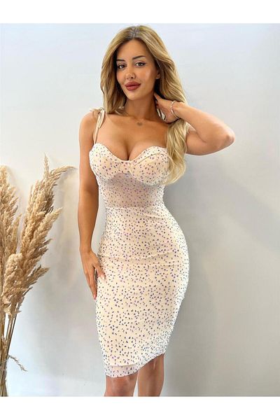 pink and pink Rochie creion bej cu paiete Gloplu