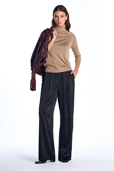 SHERIN Black Satin Wide Leg Pants