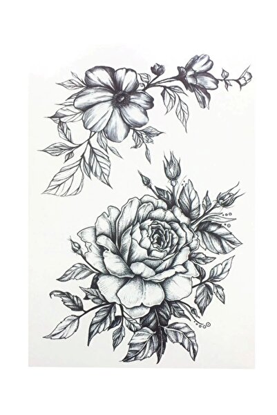 GLANZEND Gerçek Dövme Görünümlü Gül Ve Çiçek Modelli 3 Boyutlu Tattoo