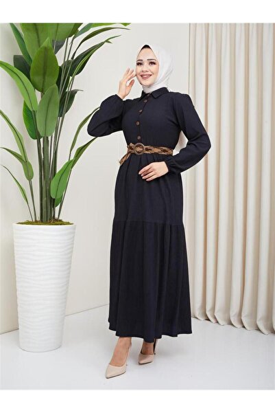 moda periy kadın mevsimlik Hasır Kemerli Tesettür Elbise