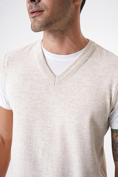 CHUBA Men's V-Neck Regular Fit Knitwear Sweater Beige 25W2001