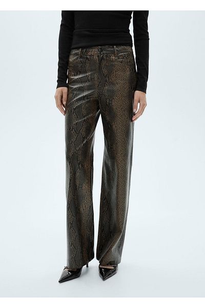 MANGO Woman Straight Cut Snake Skin Effect Trousers