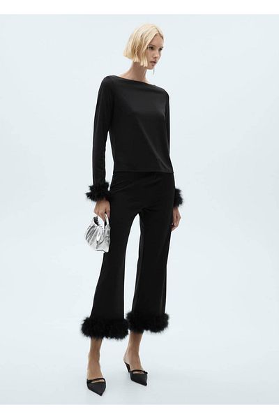 MANGO Woman Feather Detailed Crop Pants