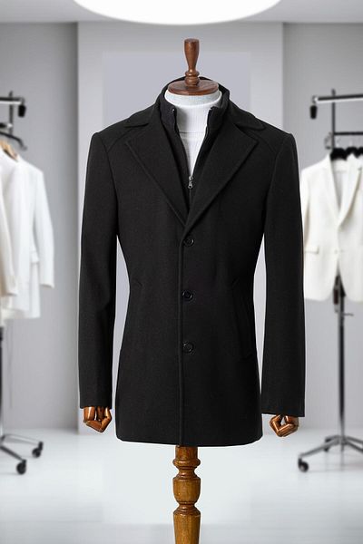 Salihtarzz Black Cashmere Men's Coat - Sd41058