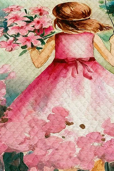 Else Dekor Ροζ μπαλόνι Princess Girl με μοτίβο Παιδικό μονό σετ πικέ Καπιτονέ κάλυμμα κρεβατιού