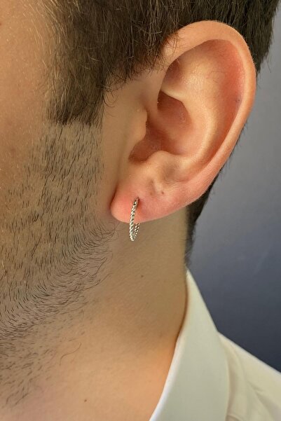 Birinci1926 14 Ayar Beyaz Altın Burgulu Halka Erkek Küpe