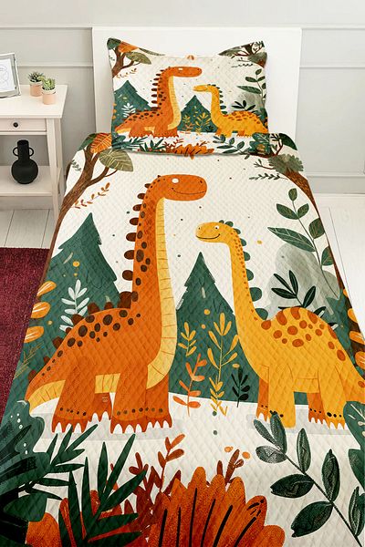 Else Dekor Cute Dinosaurs μοτίβο για αγόρι μονό σετ πικέ Καπιτονέ κάλυμμα κρεβατιού