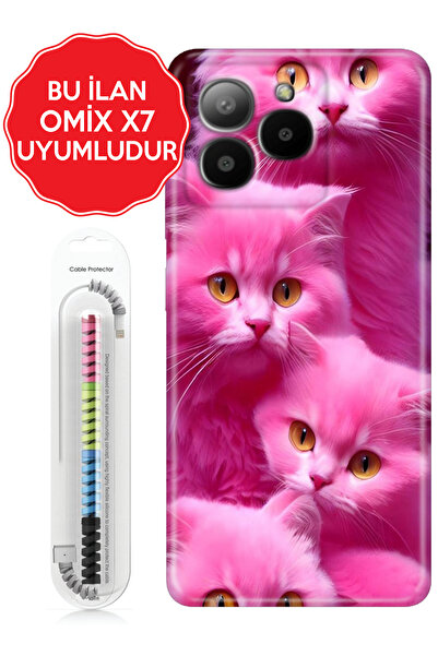 omix X3 X5 X6 X7 X300 X400 X500 X600 X700 Kılıf Figürlü Silikon Pembe Kediler