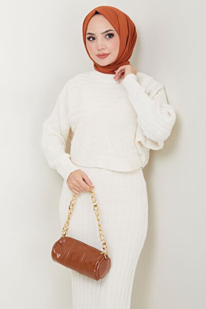 hafsamina Ecru Knitwear Gilet Blouse and Suit - Hm2551