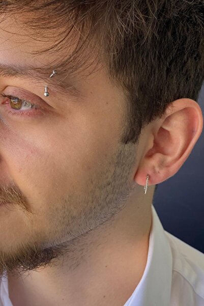 Birinci1926 14 Ayar Beyaz Altın Burgulu Halka Erkek Küpe