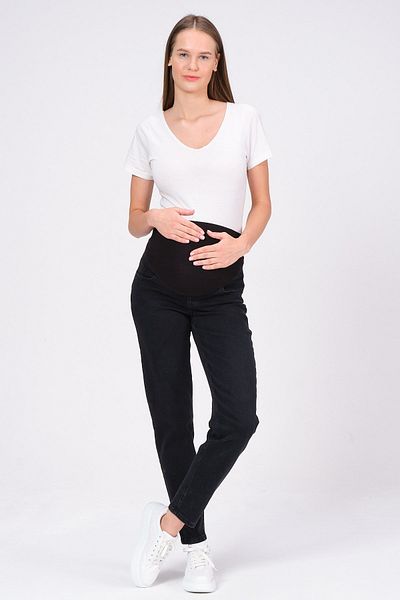 BUSA Pregnant Flexible Abdominal Banded Mom Fit Jeans Black