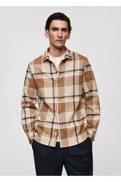 MANGO Man 100% Cotton Checkered Flannel Shirt Jacket