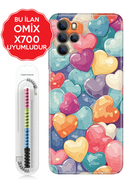 omix X3 X5 X6 X7 X300 X400 X500 X600 X700 Kılıf Kablo Korumalı Heart Pattern