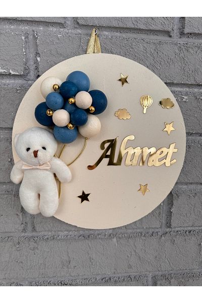 NeşeliAtölyem Ornament de perete și ușă pentru bebeluș cu bule rotunde de 26 cm cu ursuleț
