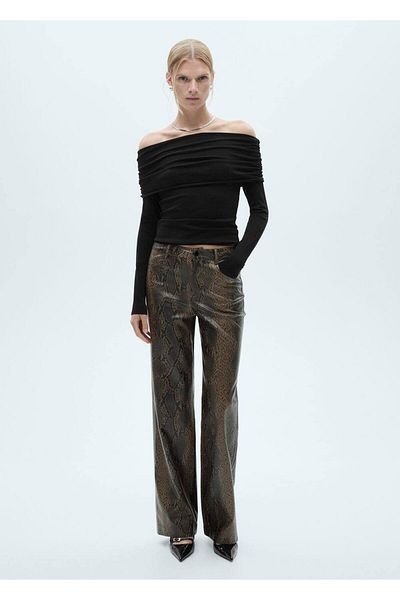 MANGO Woman Straight Cut Snake Skin Effect Trousers