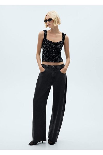 MANGO Woman Bluse mit Pailletten an den Trägern