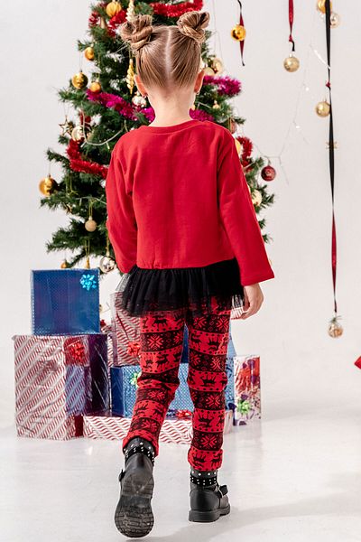 Beniizle New Year's Patterned Tulle Detailed Girl's Christmas Set with Tights