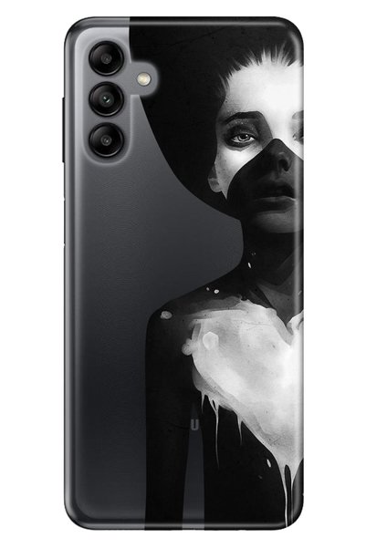 Cekuonline Samsung Galaxy A04S Case Silicone Moderna Patterned Woman in Black