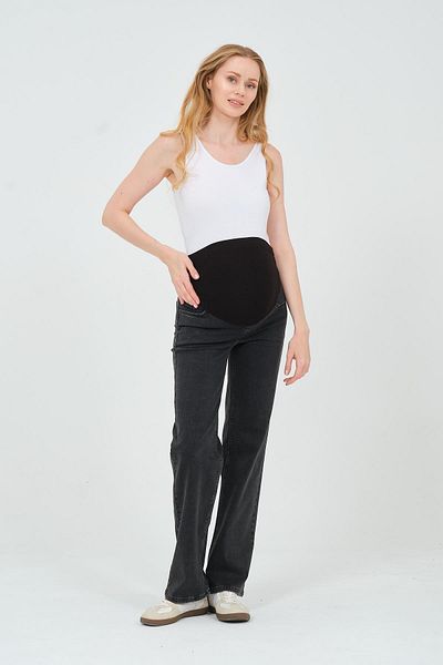 BUSA Smoke Colored Flexible and Belted Wide Leg Maternity Jeans