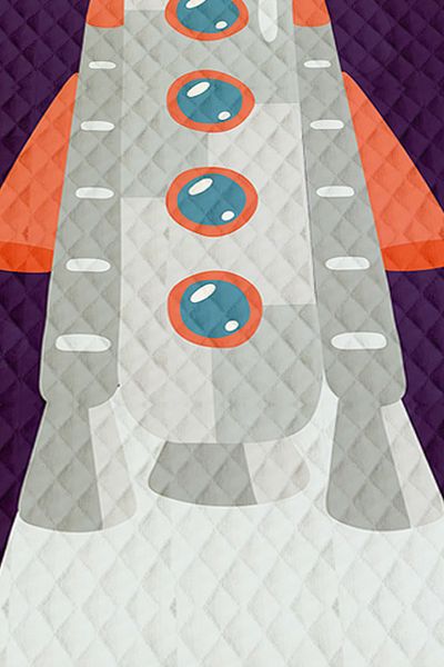Else Dekor Παιδικό μονό σετ πικέ με μοτίβο Spaceship Planets Καπιτονέ κάλυμμα κρεβατιού