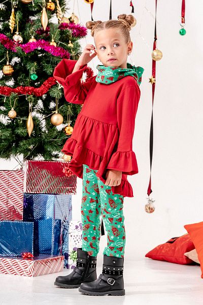 Beniizle 3-Piece Girl's Christmas Set with Frill Detailed Bandana and Tights